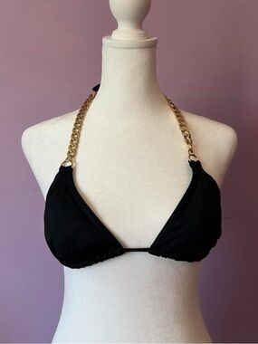 Juicy Couture Black Bikini Top with Gold Chain Straps